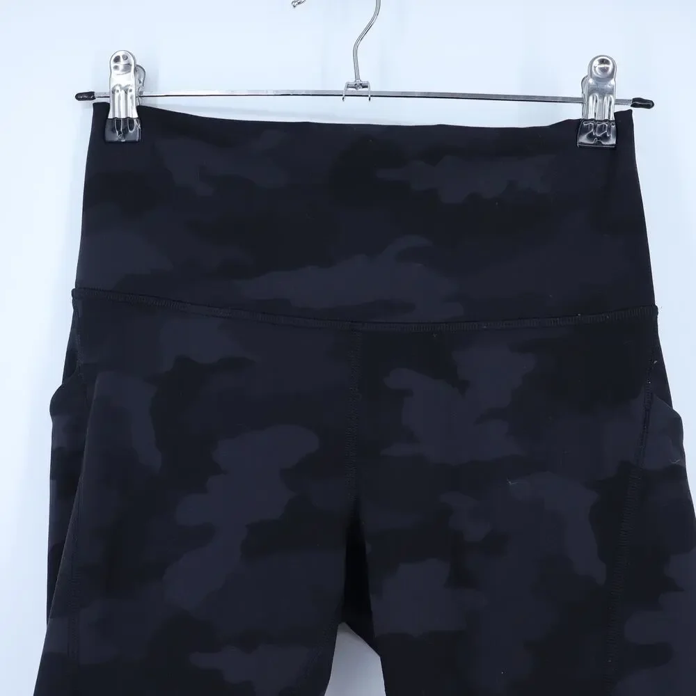 Lululemon Wunder Train Leggings Camo Deep Coal High Rise Crop Pockets Women's 8